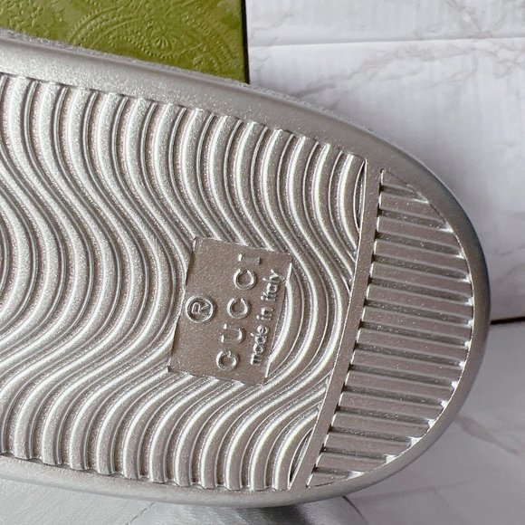 NIB Gucci Ace Mens Low top Interlocking GG Sneaker 660266 Silver Leather US 9.5 - Picture 10 of 14